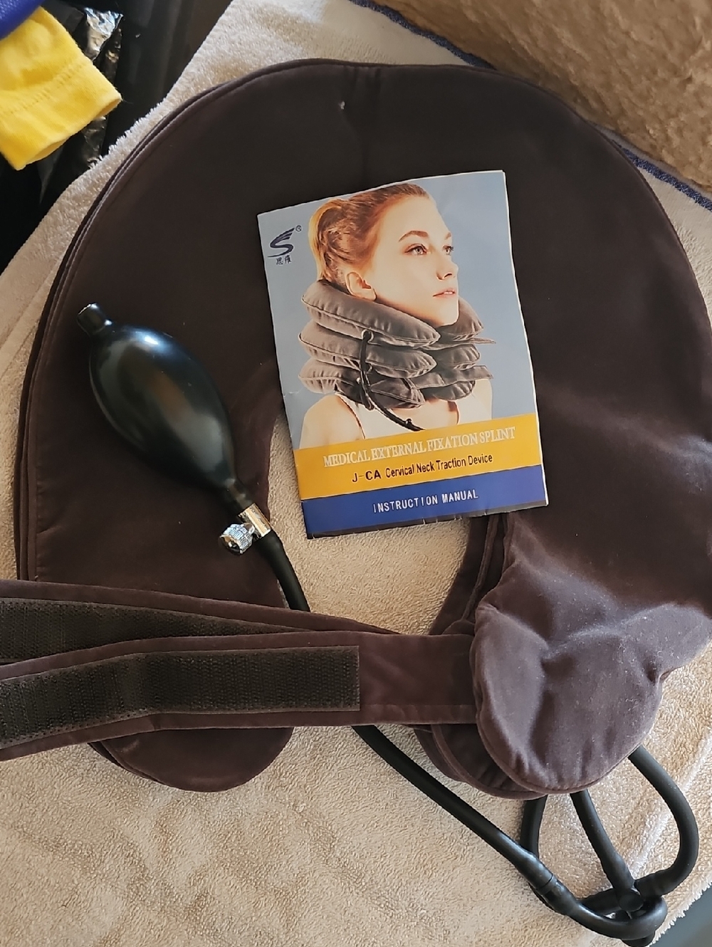 TRAVELING? Inflatable Cervical Traction Neck Device - Brown